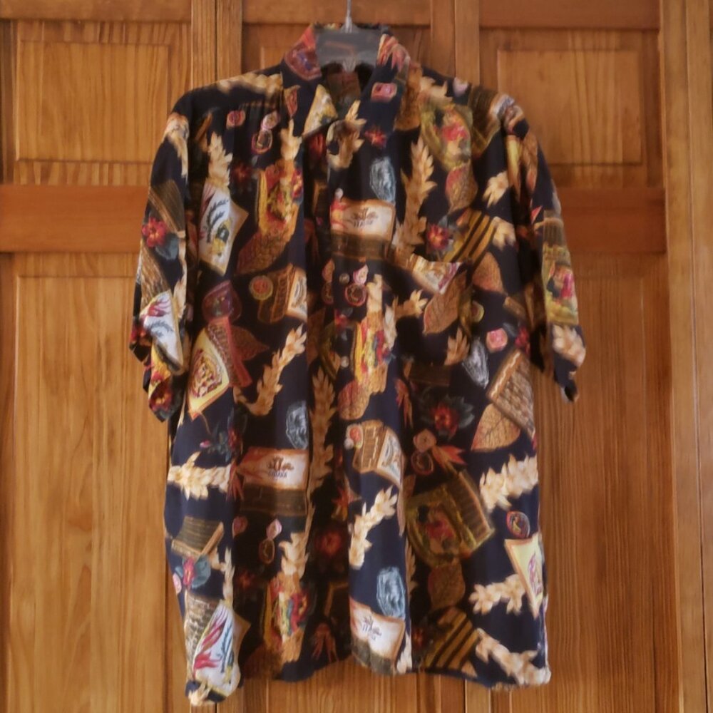 EVEREST COLLECTION multi color print S/S button front shirt sz XL men